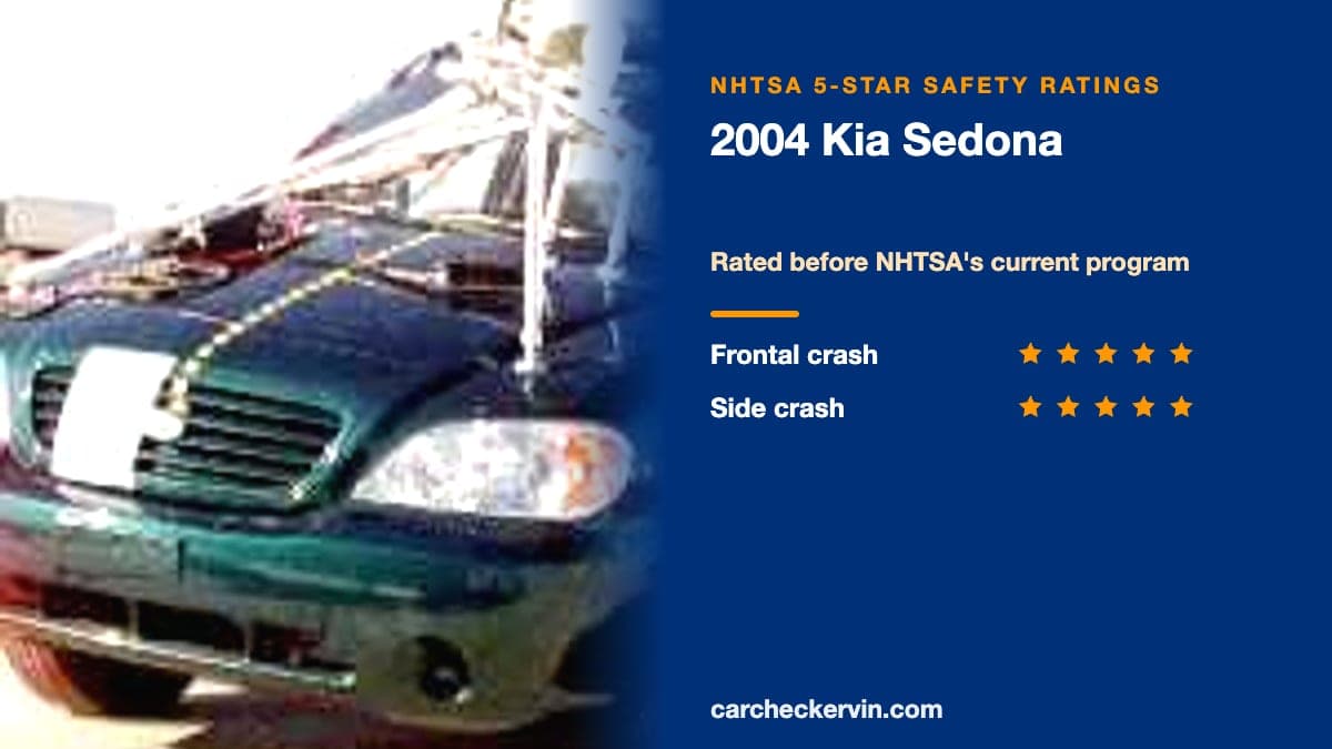 NHTSA crash test of the 2004 Kia Sedona beside its 5-Star safety ratings