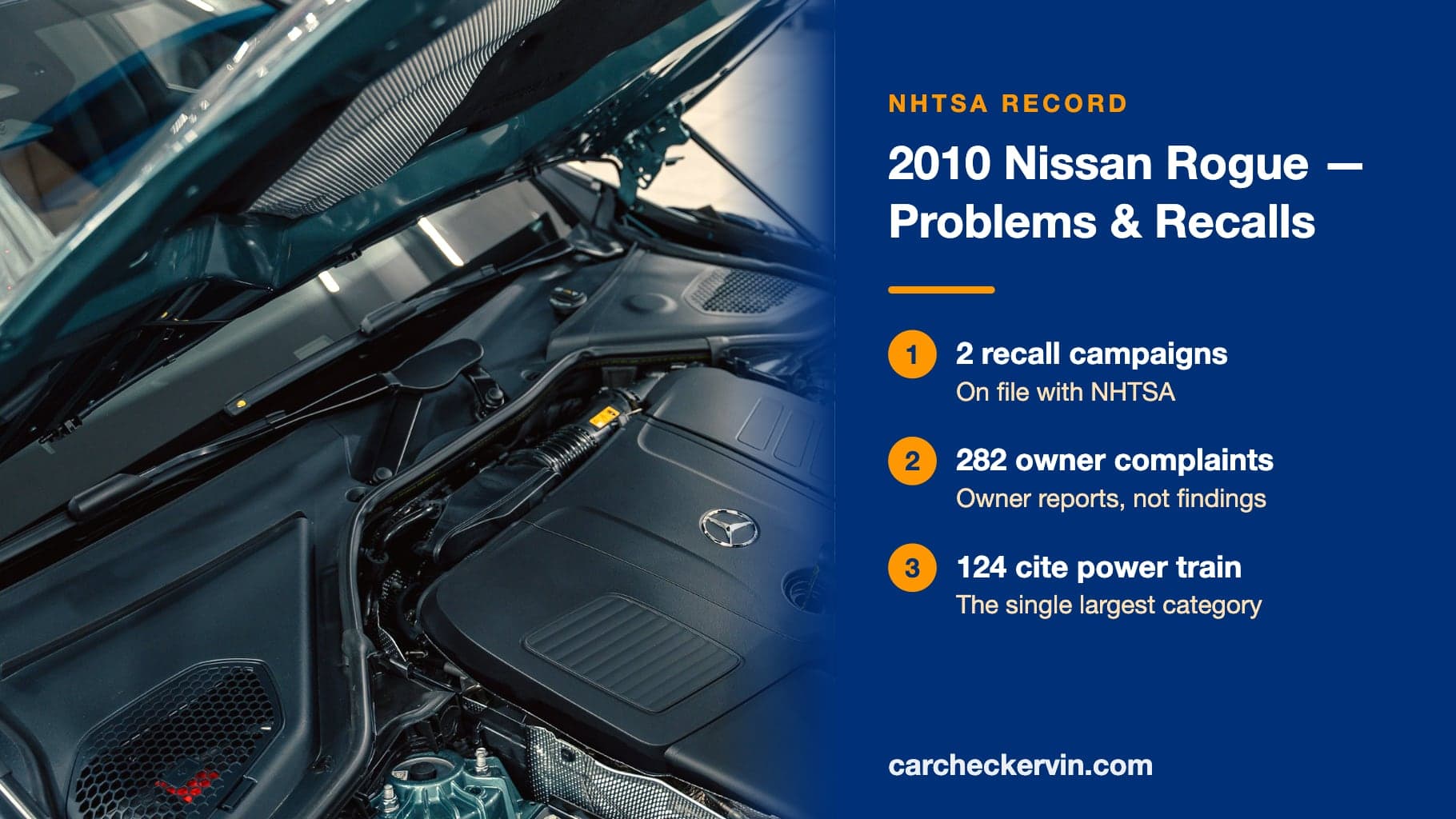 2010 Nissan Rogue — 2 NHTSA recall campaigns and 282 owner complaints on file