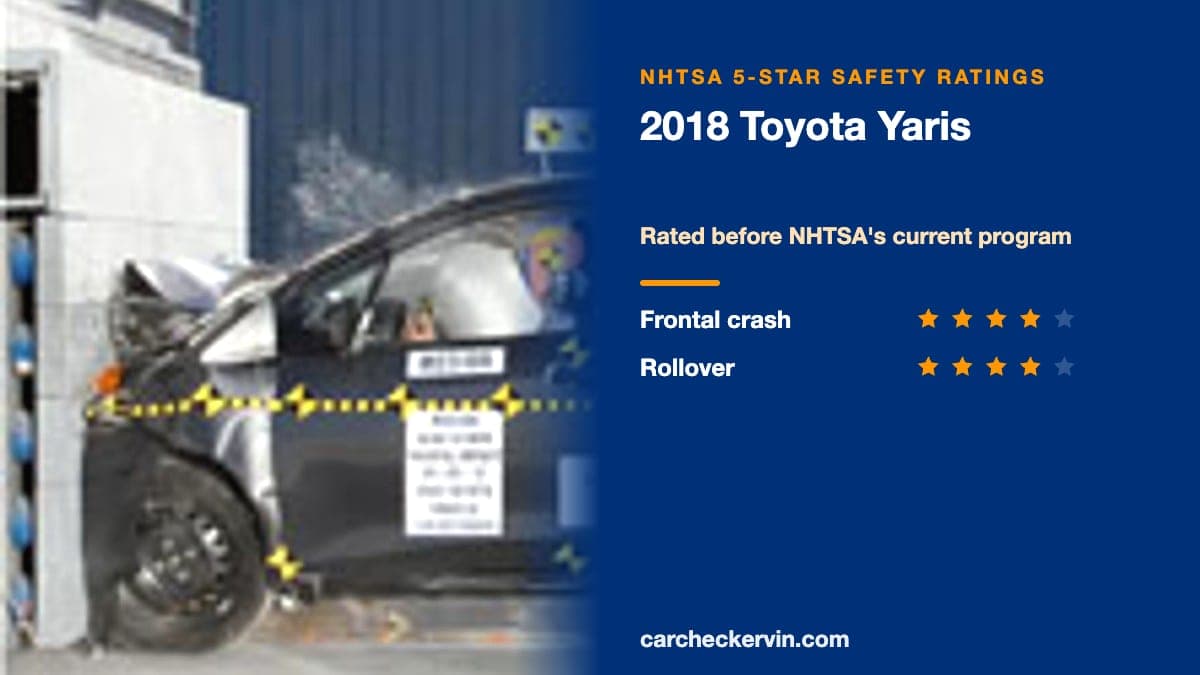 NHTSA crash test of the 2018 Toyota Yaris beside its 5-Star safety ratings