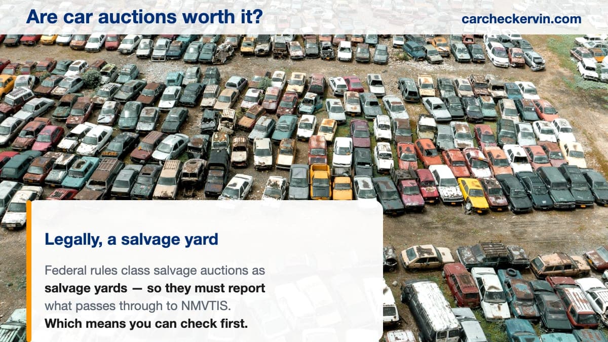 Vehicles lined up at auction, where the discount and the risk come from the same source