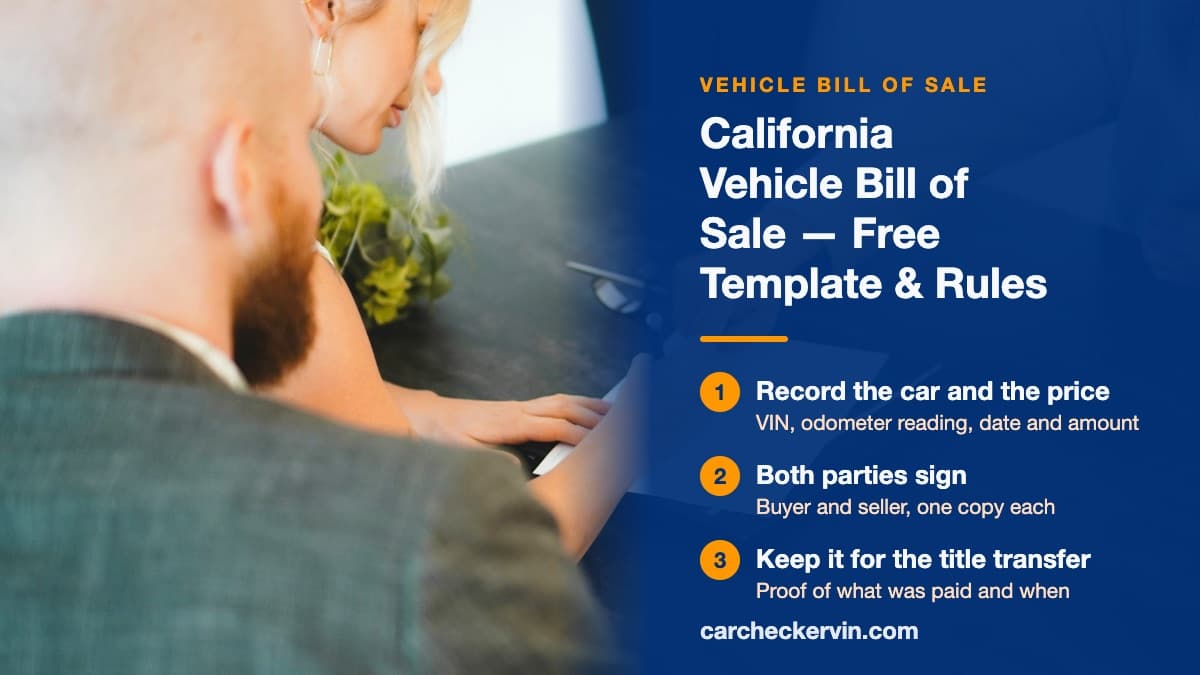 Filling out a vehicle bill of sale in California with buyer and seller details
