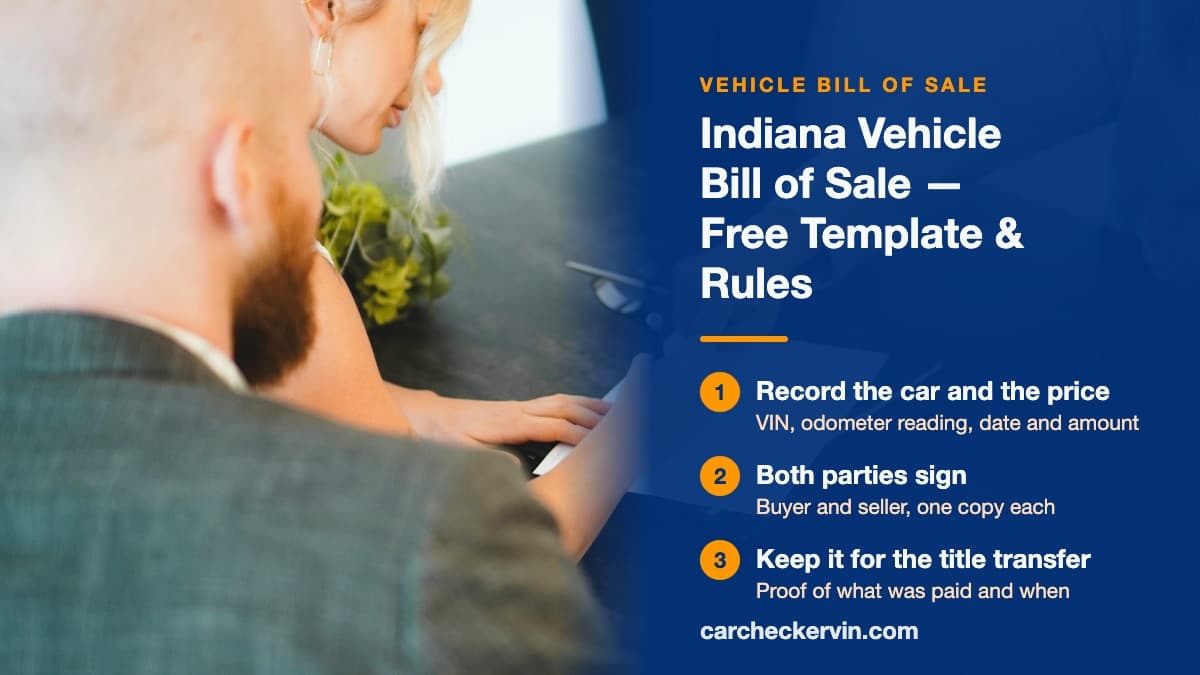 Filling out a vehicle bill of sale in Indiana with buyer and seller details