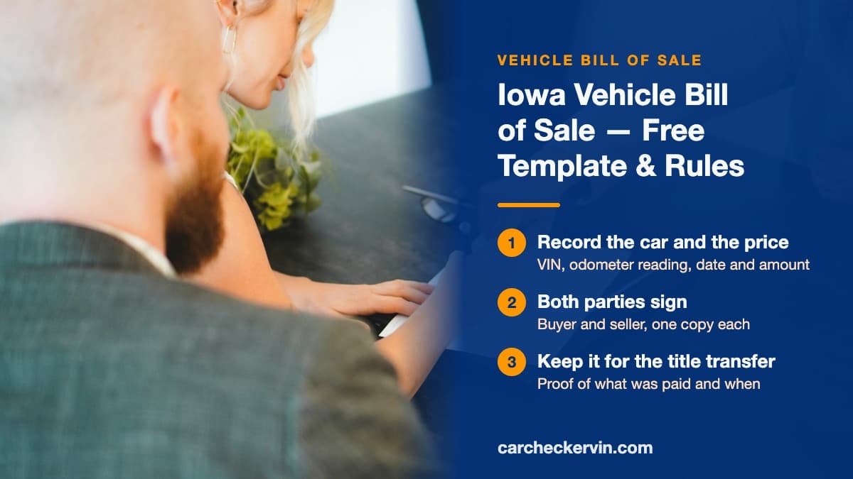 Filling out a vehicle bill of sale in Iowa with buyer and seller details