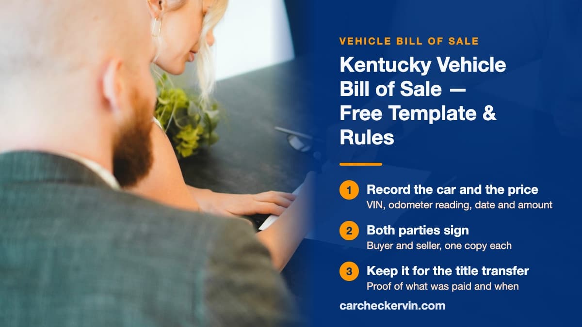 Filling out a vehicle bill of sale in Kentucky with buyer and seller details