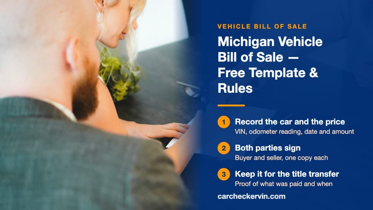 Filling out a vehicle bill of sale in Michigan with buyer and seller details