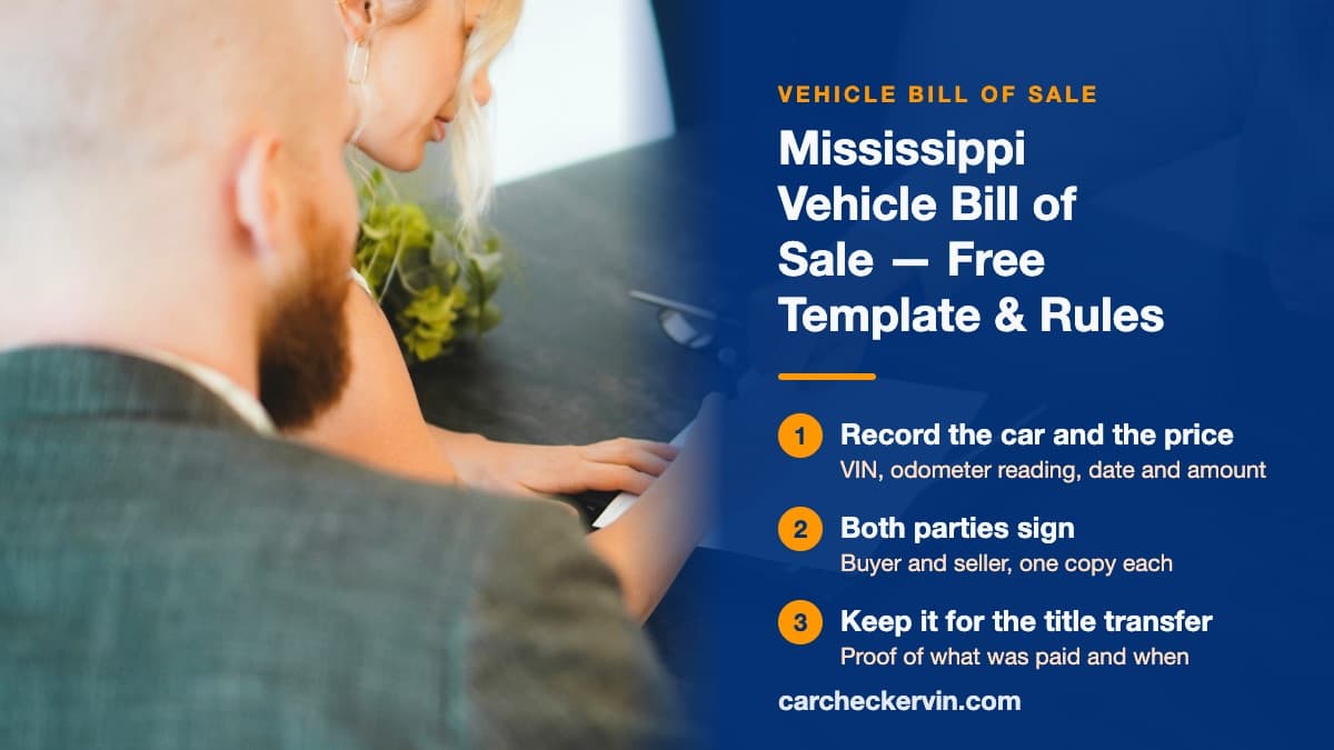 Filling out a vehicle bill of sale in Mississippi with buyer and seller details
