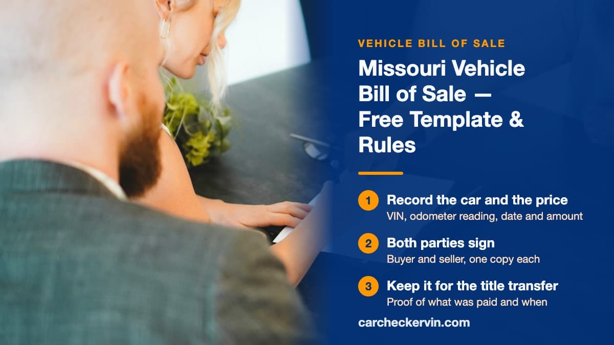 Filling out a vehicle bill of sale in Missouri with buyer and seller details