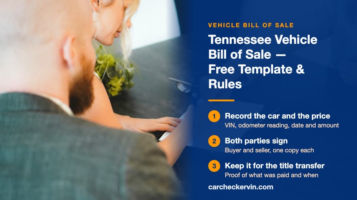 Filling out a vehicle bill of sale in Tennessee with buyer and seller details