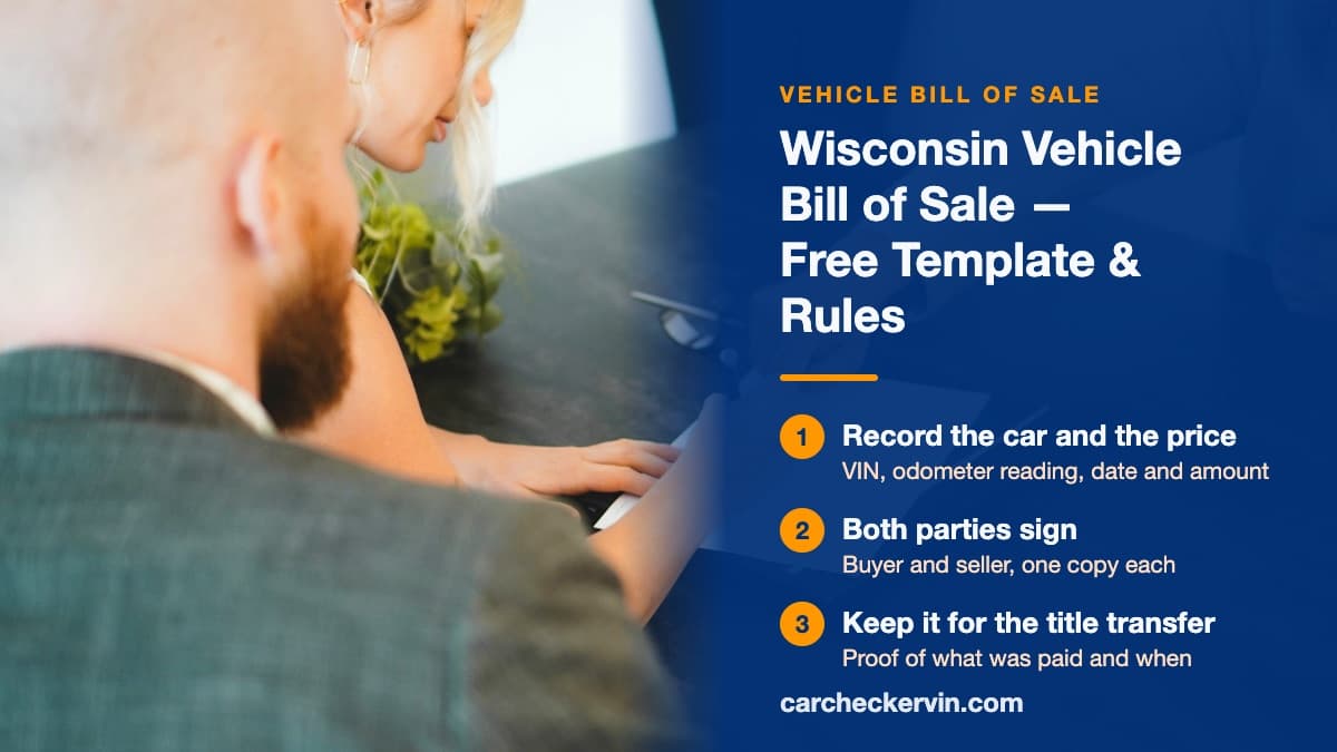 Filling out a vehicle bill of sale in Wisconsin with buyer and seller details