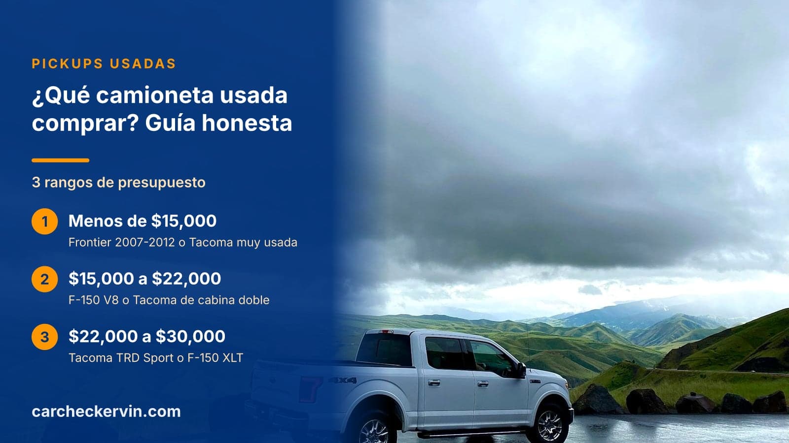 3 rangos de presupuesto: Menos de $15,000, $15,000 a $22,000 y $22,000 a $30,000