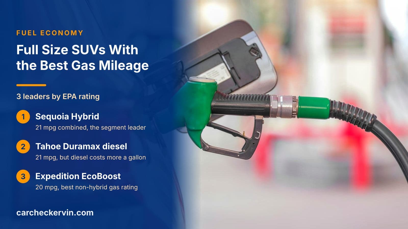 3 leaders by EPA rating: Sequoia Hybrid, Tahoe Duramax diesel and Expedition EcoBoost