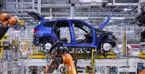 Car being assembled at a manufacturer plant