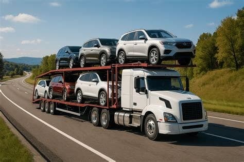 Vehicle on a transport truck being delivered across state lines