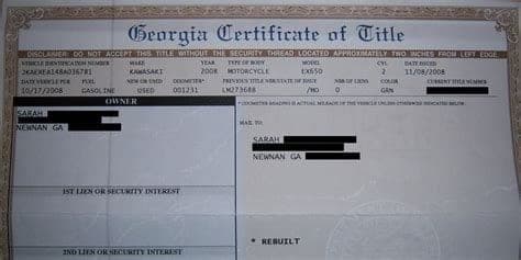 Motorcycle title document with salvage or rebuilt brand visible