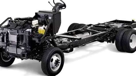 RV chassis with VIN visible in the engine compartment