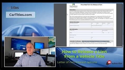 Vehicle title document showing lien holder section and release stamp
