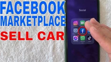 Smartphone displaying a Facebook Marketplace used car listing