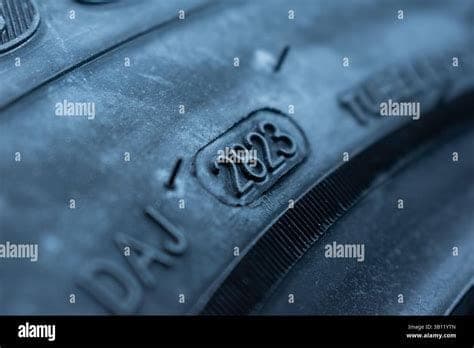 Tire sidewall showing DOT code and date of manufacture