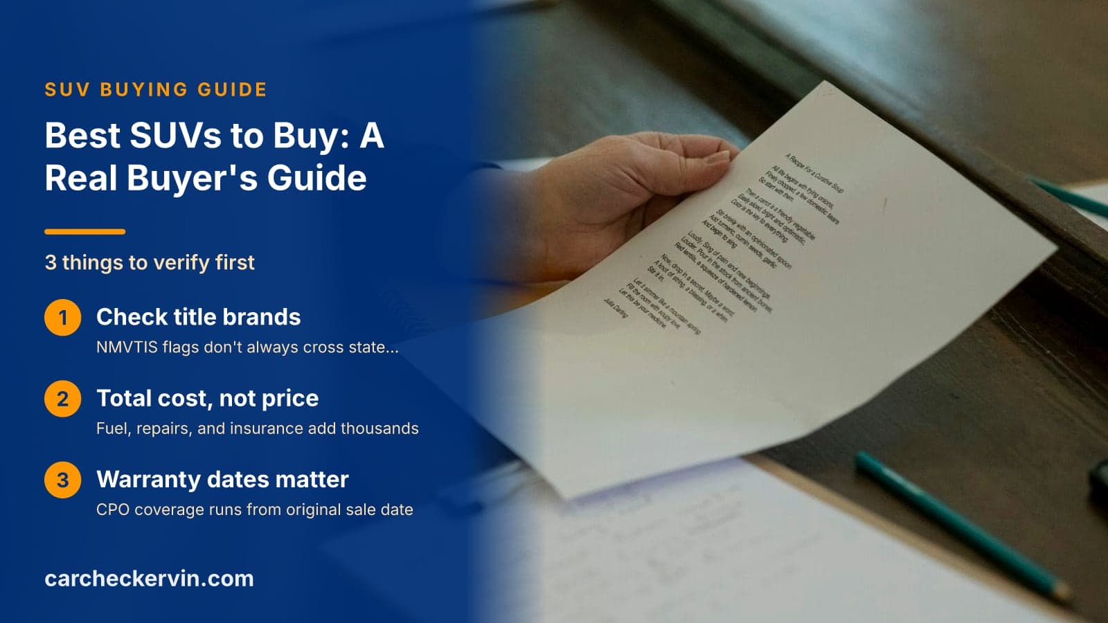3 things to verify first: Check title brands, Total cost, not price and Warranty dates matter