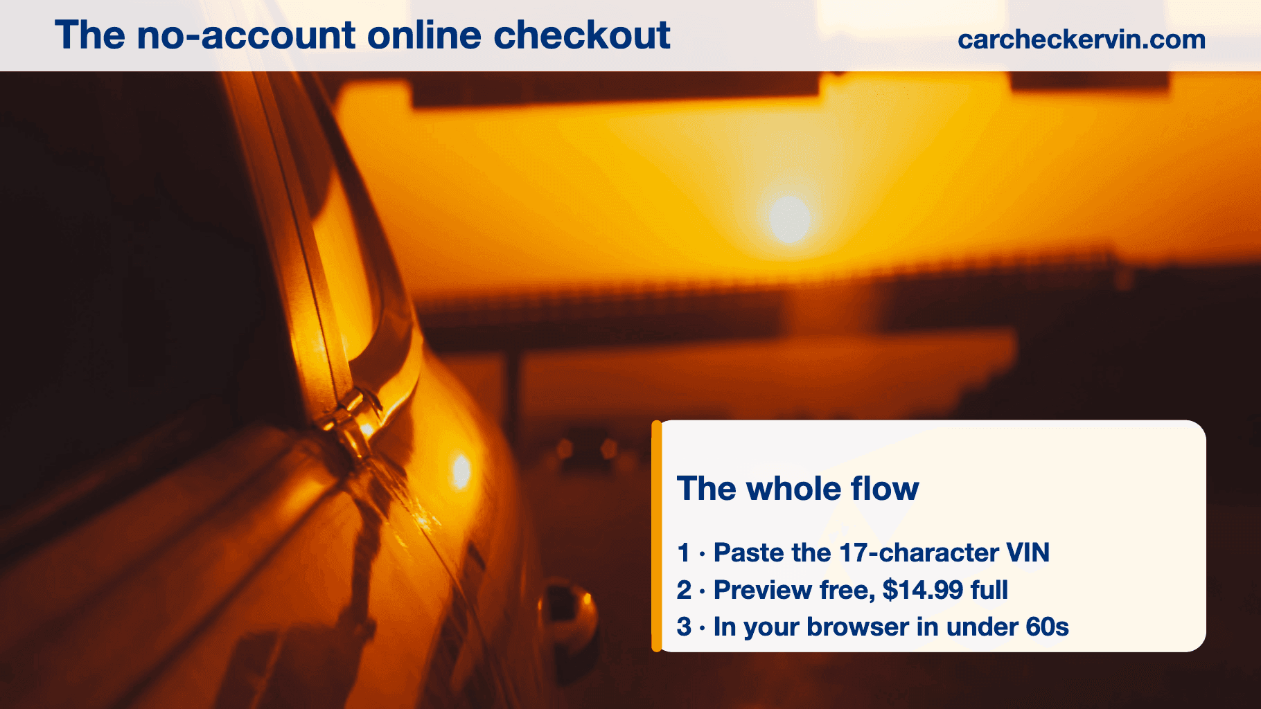Buying a vehicle history report online without an account, step by step