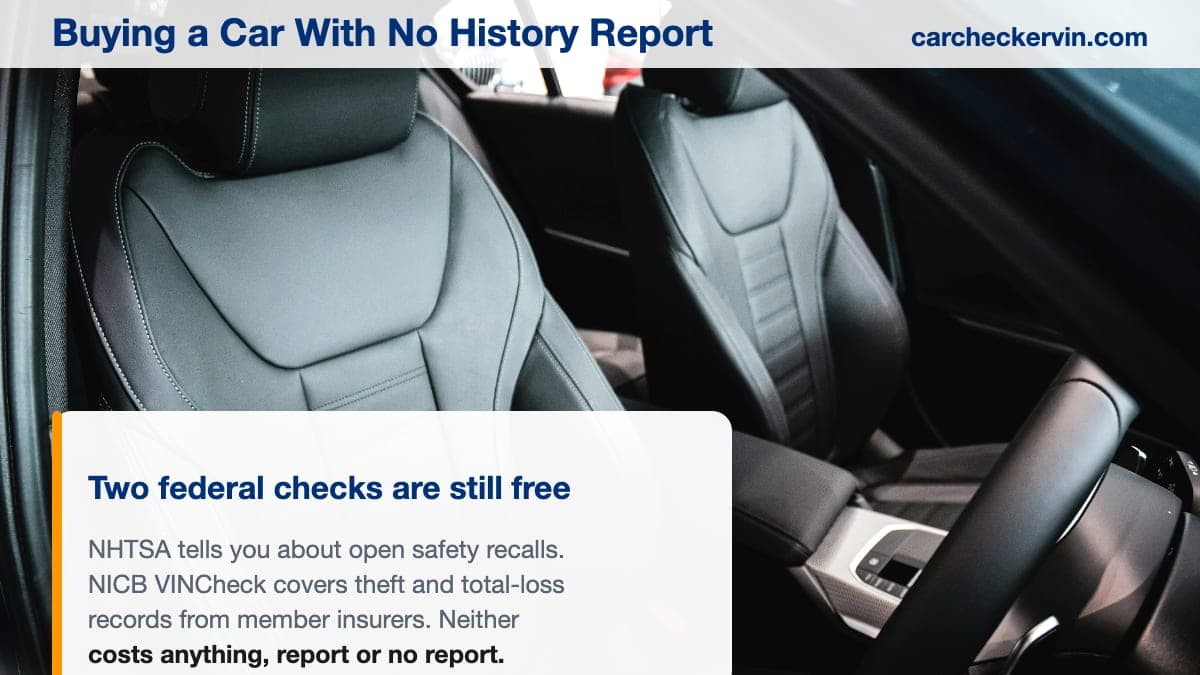 The interior of a used car being assessed by a buyer who has no vehicle history report