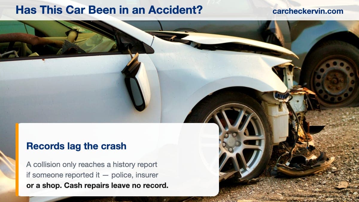 A crash-damaged car in a salvage yard with a deployed airbag and crumpled front structure