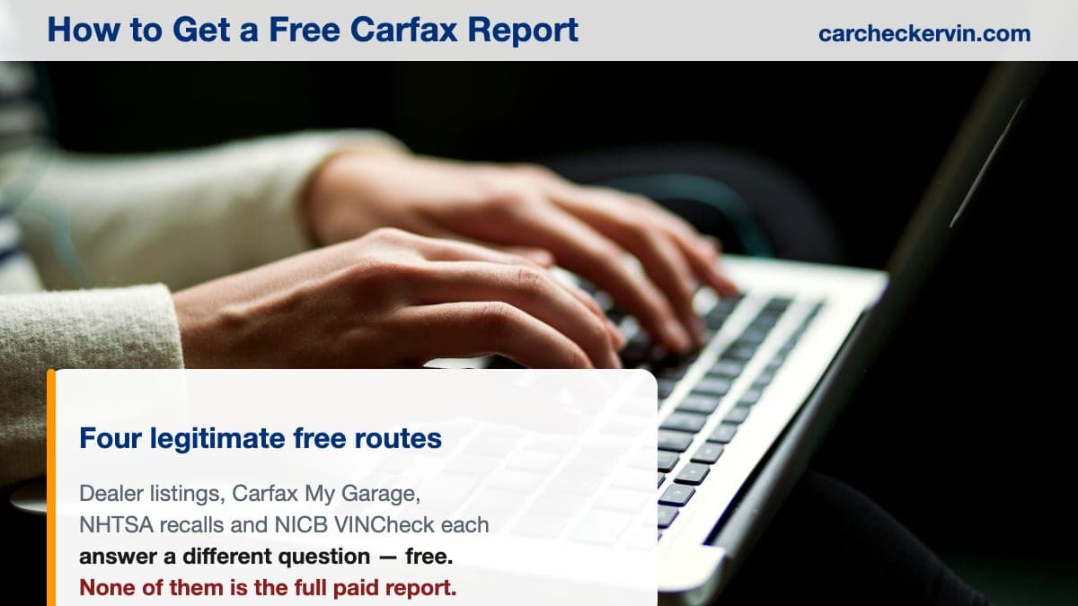 Researching a used car listing online to find a free vehicle history report