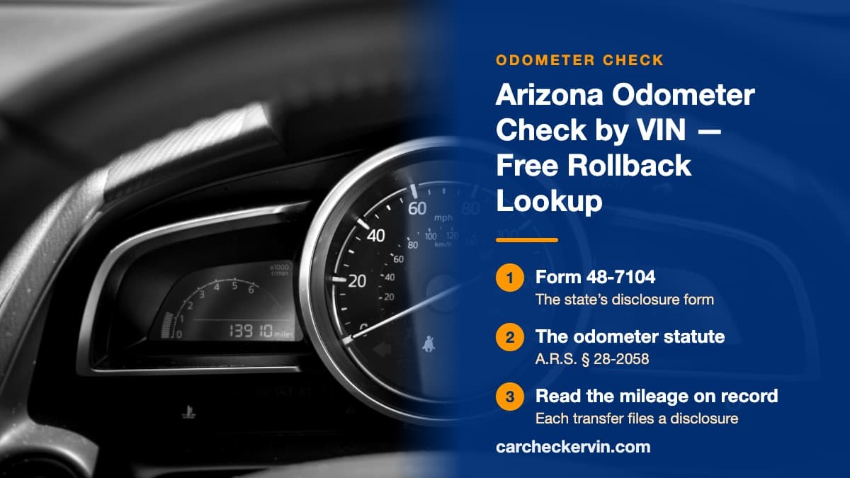 A black and white car speedometer in Arizona with an odometer reading 13,910 miles