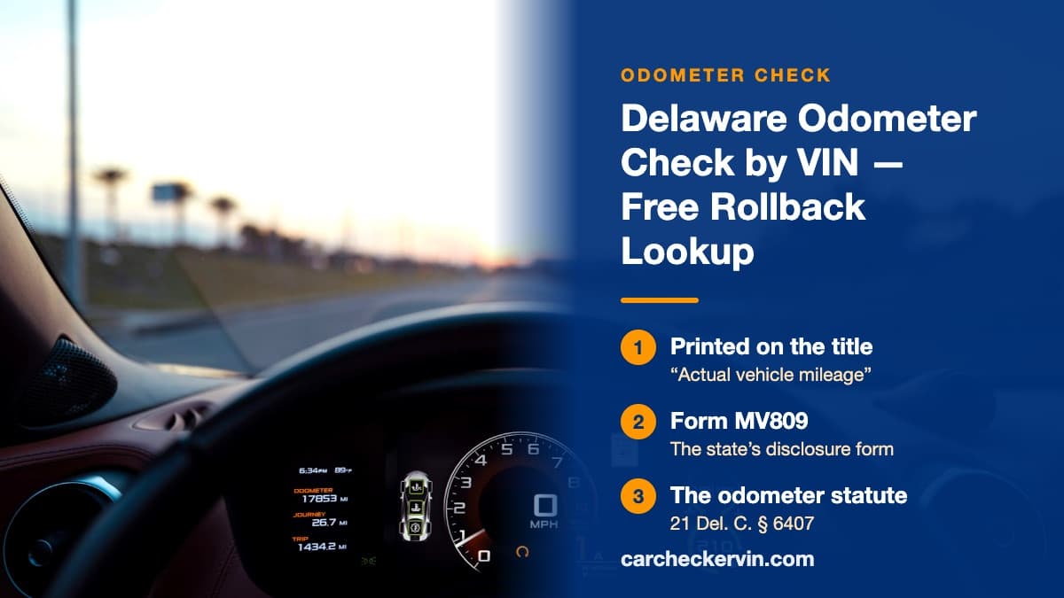 A car's digital display in Delaware showing an odometer reading of 17,853 miles