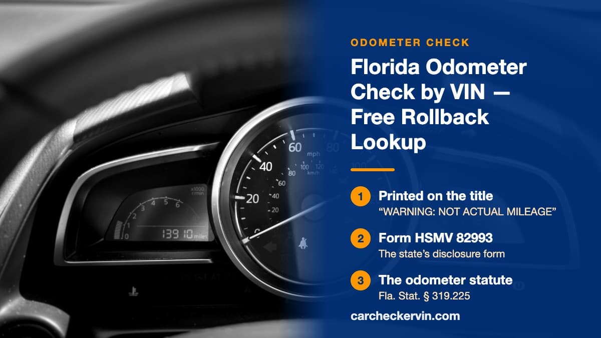 A black and white car speedometer in Florida with an odometer reading 13,910 miles