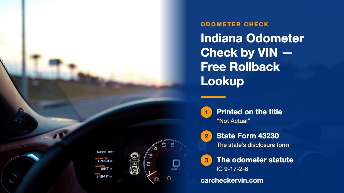 A car's digital display in Indiana showing an odometer reading of 17,853 miles