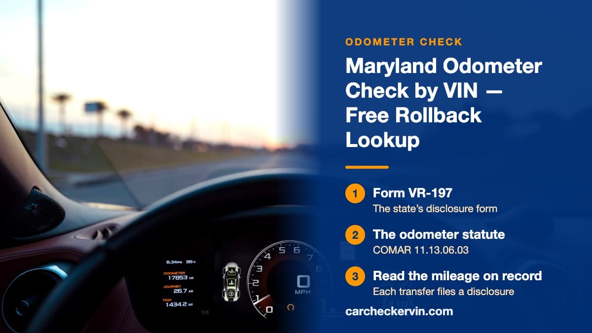 A car's digital display in Maryland showing an odometer reading of 17,853 miles