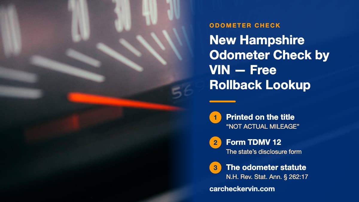 A mechanical drum odometer in New Hampshire showing a used car's recorded mileage