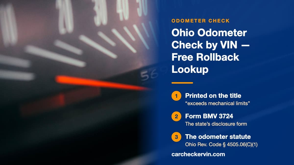 A mechanical drum odometer in Ohio showing a used car's recorded mileage