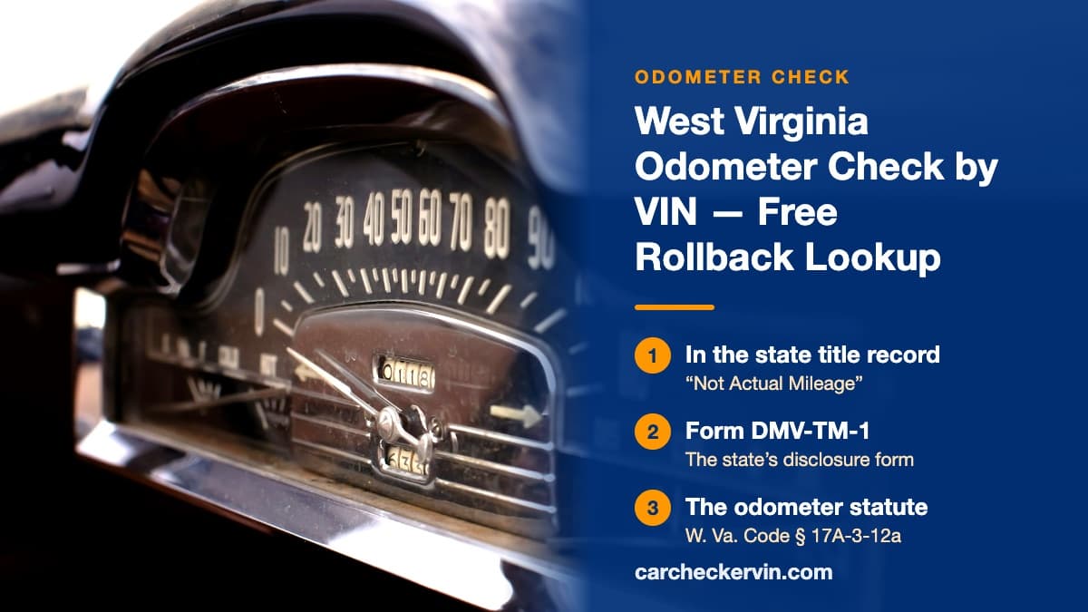 A vintage car's chrome speedometer and mechanical odometer drum in West Virginia