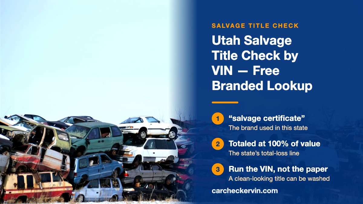 Wrecked cars stacked two and three high at a salvage yard in Utah