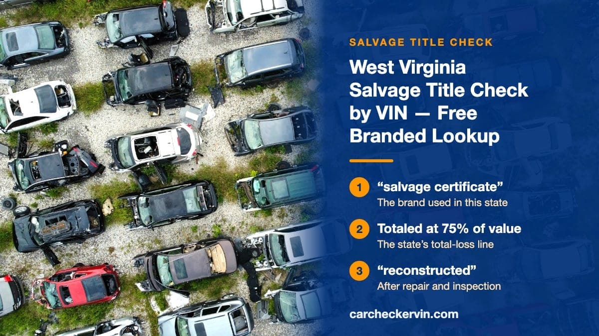 An aerial view of a salvage yard in West Virginia, rows of stripped and wrecked cars standing on gravel