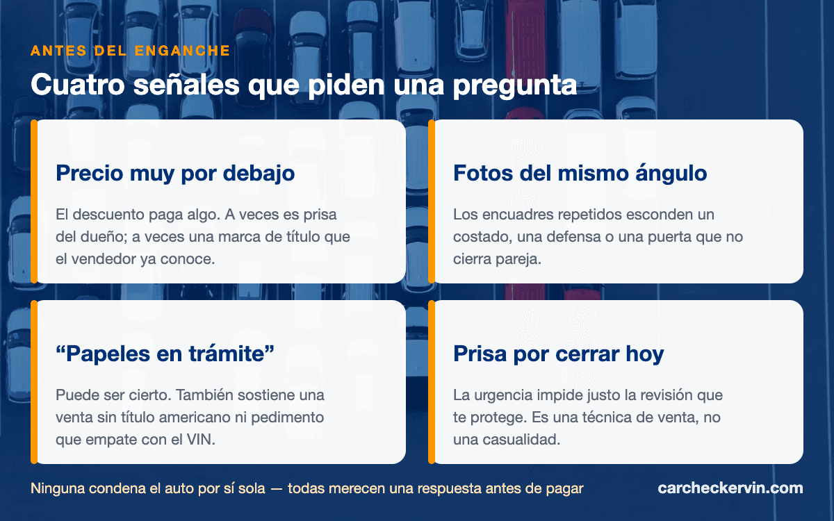 Cuatro señales de un anuncio de auto americano que piden una pregunta