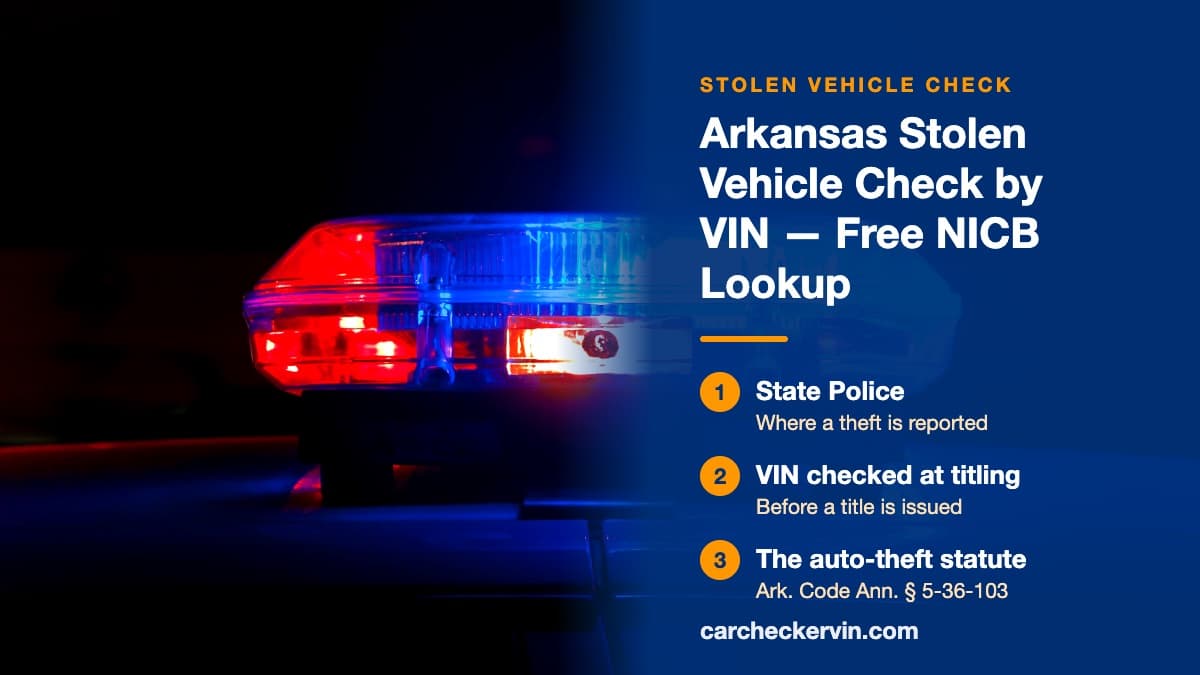 Police lights flashing red and blue on a dark street in Arkansas