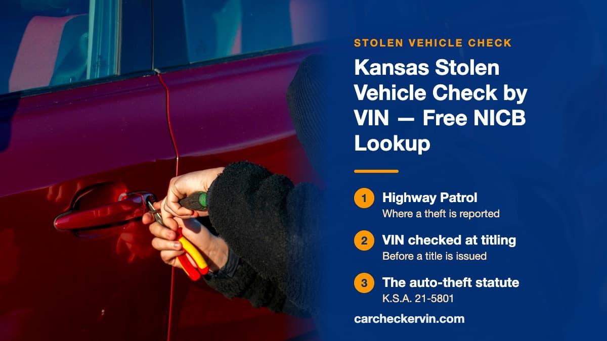 A break-in under way in Kansas, hands working a screwdriver and pliers into the door handle of a red car