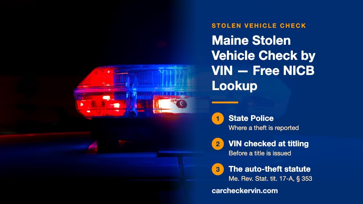 Police lights flashing red and blue on a dark street in Maine