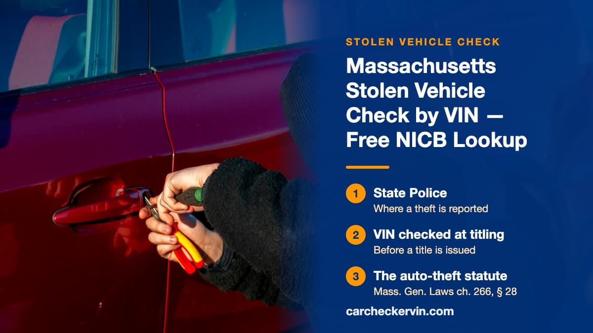 A break-in under way in Massachusetts, hands working a screwdriver and pliers into the door handle of a red car
