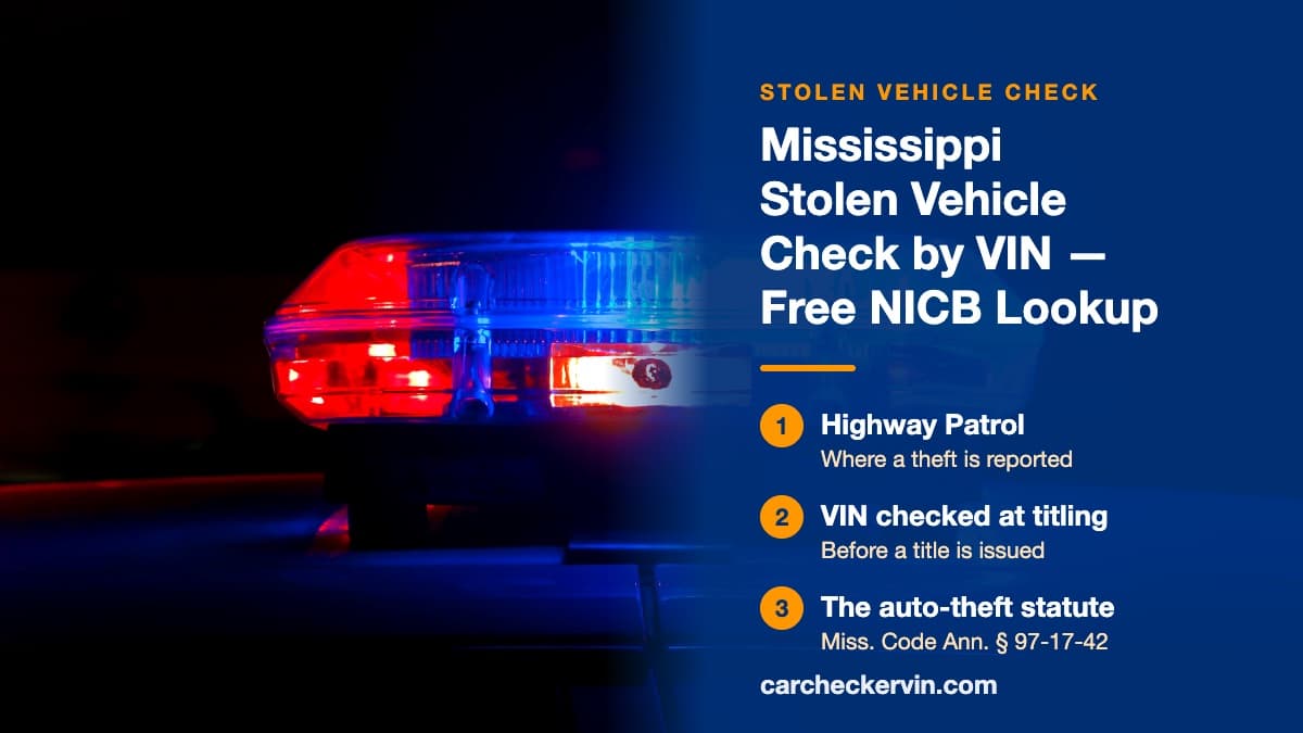 Police lights flashing red and blue on a dark street in Mississippi