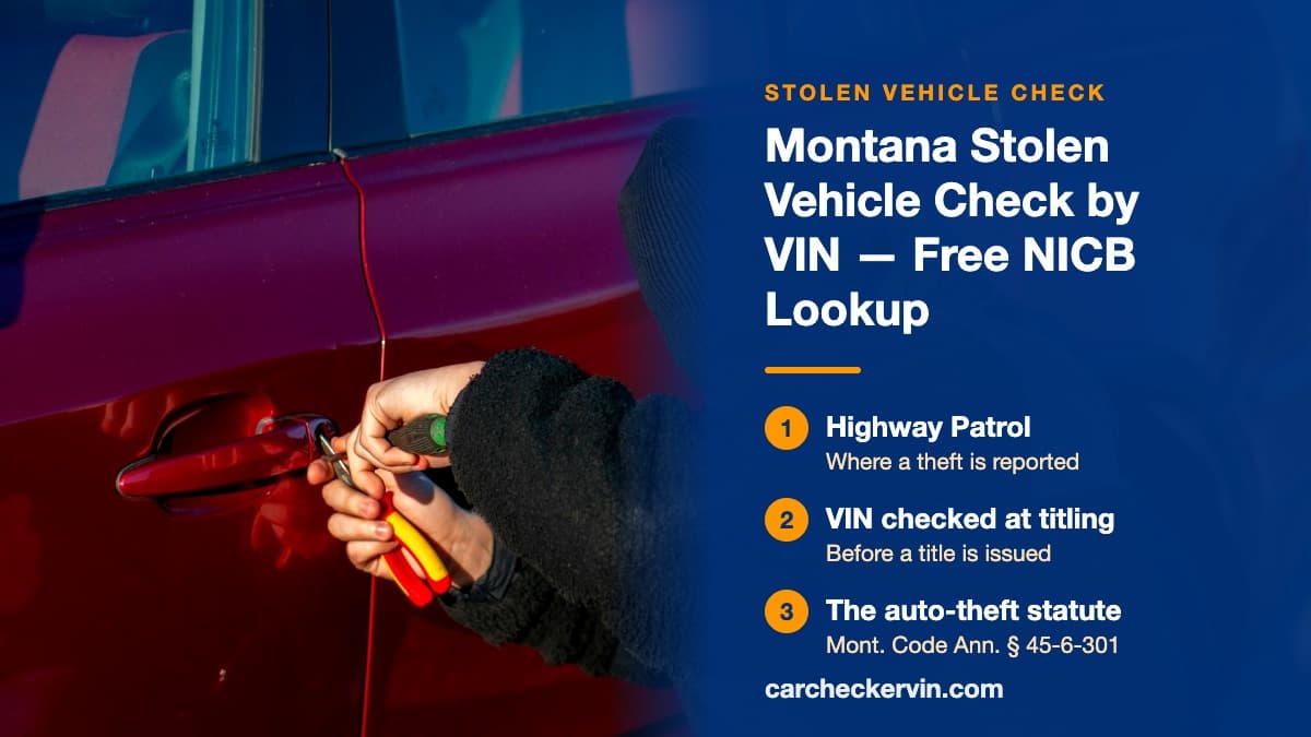 A break-in under way in Montana, hands working a screwdriver and pliers into the door handle of a red car