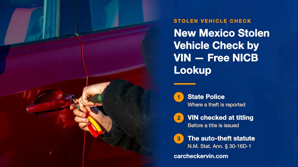 A break-in under way in New Mexico, hands working a screwdriver and pliers into the door handle of a red car