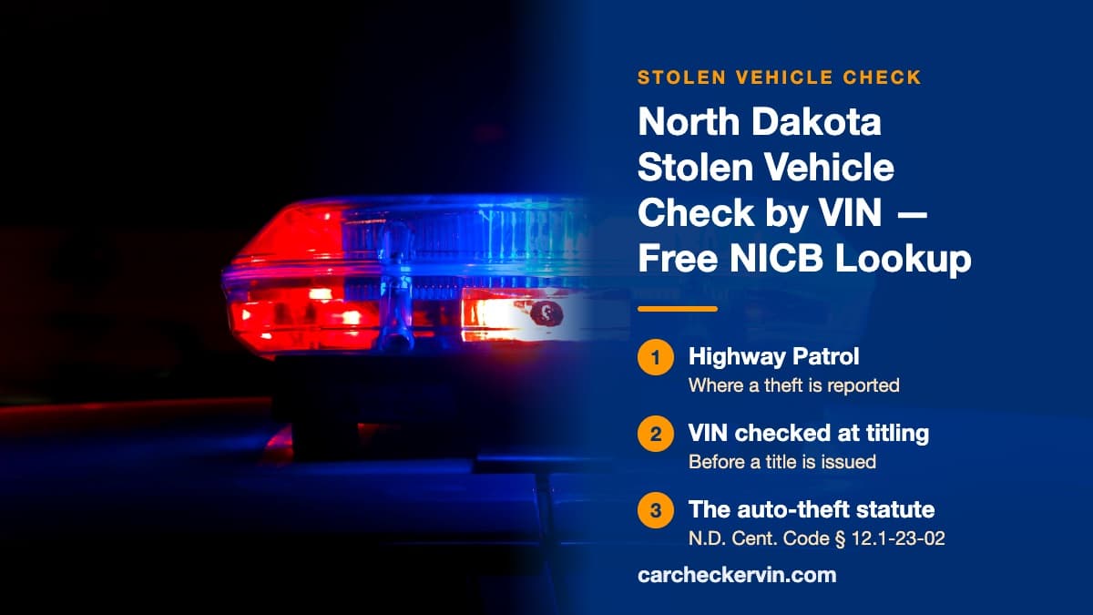 Police lights flashing red and blue on a dark street in North Dakota