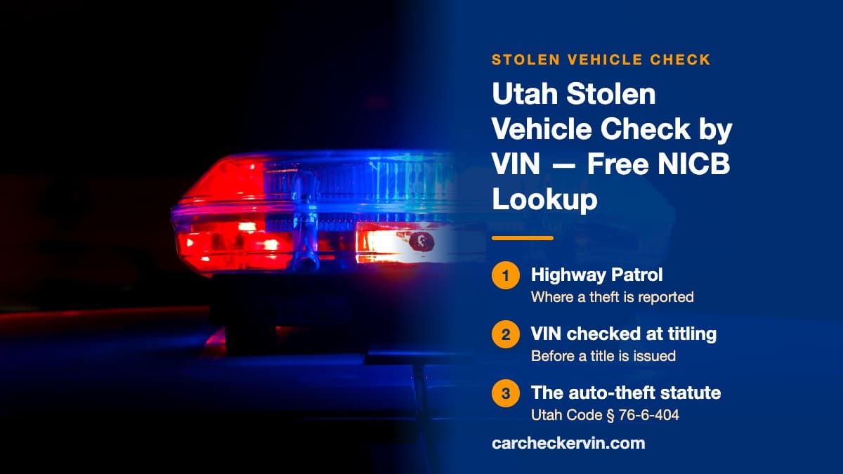 Police lights flashing red and blue on a dark street in Utah