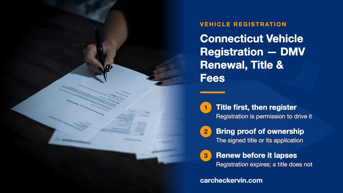 Registering a vehicle at the Connecticut DMV with title and proof of ownership