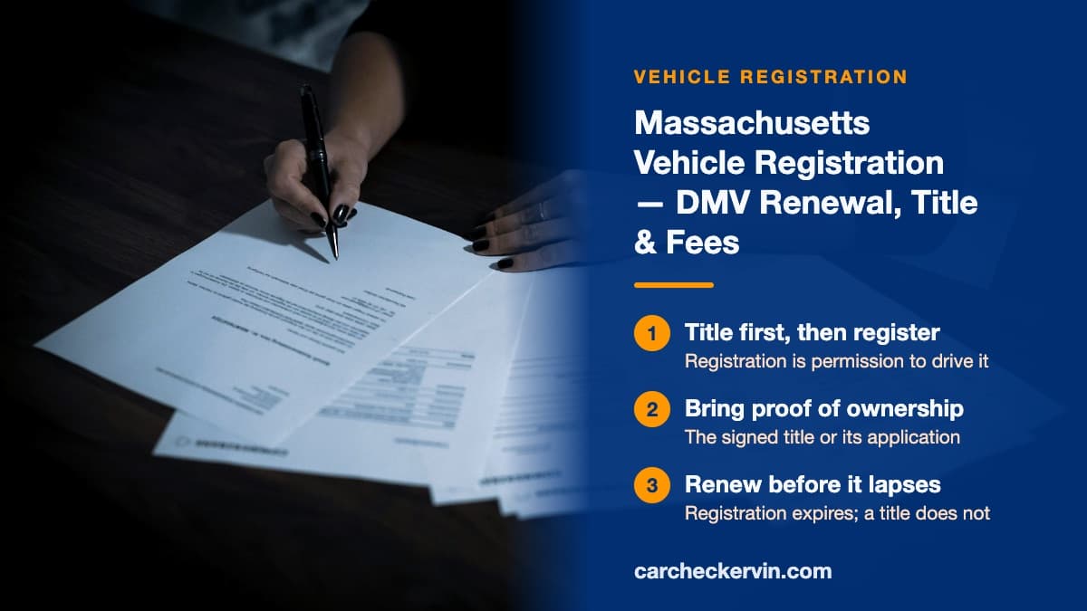 Registering a vehicle at the Massachusetts DMV with title and proof of ownership