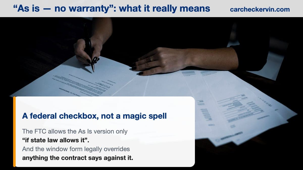 Reading the paperwork before signing for a used car sold as is